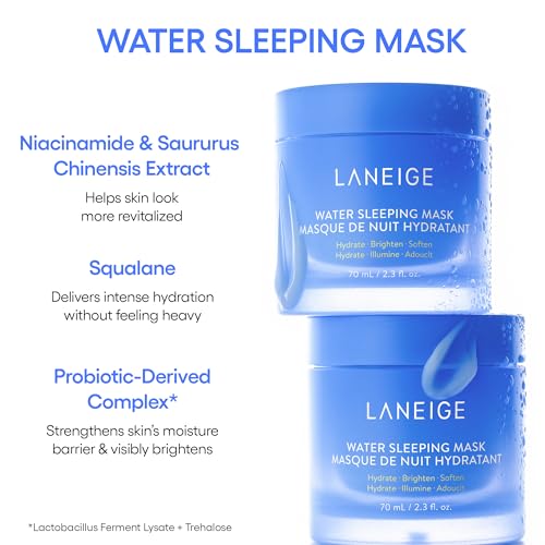 LANEIGE Water Sleeping Mask: Korean Overnight Mask, Squalane, Probiotic-Derived Complex, Hydrate, Barrier-Boosting, Visibly Smooth and Brighten