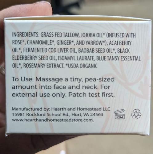 Handmade Wild Bloom Bio-Active Tallow Face Balm/Cream with Blue Tansy - Hydrate, Nourish, and Protect Skin - .7 oz