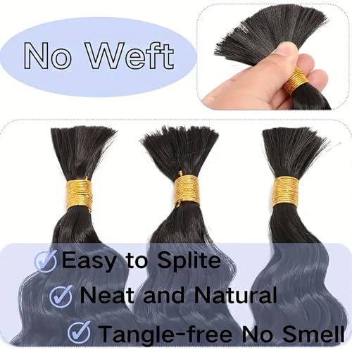Human Braiding Hair for Boho Braids Natrual Black Deep Wave Bulk Boho Braids Human Hair for Boho Knotless Braids Curly Bohemian Boho Hair for Braiding 160g 2 Bundles No Weft (1B 24inch)
