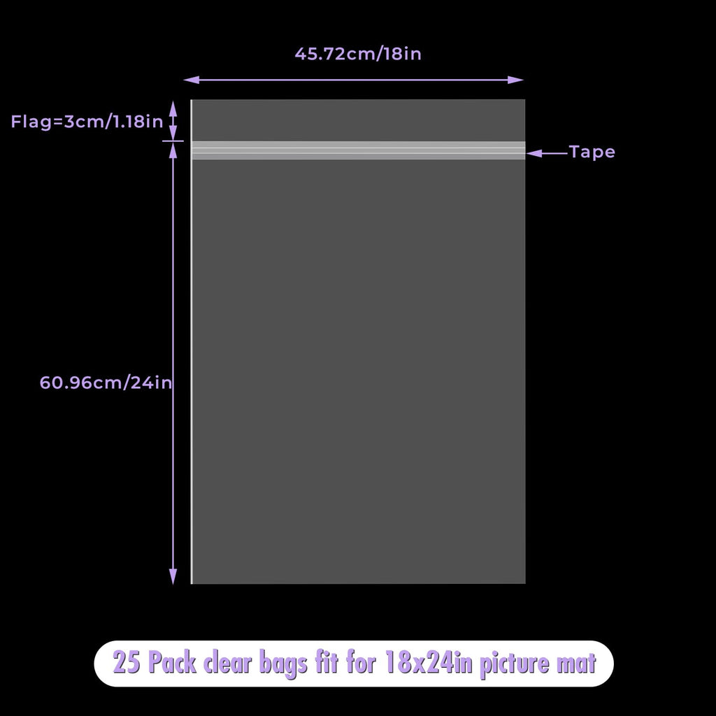 Frametory, 18 3/8" x 24 1/8" Acid-Free Clear Plastic Bags, Self Seal Crystal Photo Sleeves for 18x24 Art Prints, Pictures & Framing Mat Mattes - 25 Pack