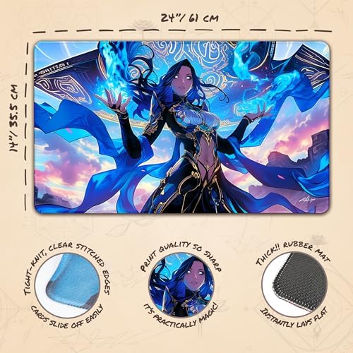 Azure Scholar (Stitched) - MTG Playmat by Matt Burks - Compatible with Magic The Gathering Playmat - Play MTG, YuGiOh, TCG - Original Play Mat Art Designs & Accessories