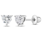 In Season Jewelry CZ Birthstone Heart Kids Earrings - 925 Sterling Silver Hypoallergenic Earrings for Girls with Safety Screw Backs - Safe & Comfortable for Toddlers, Kids & Little Girls - Clear