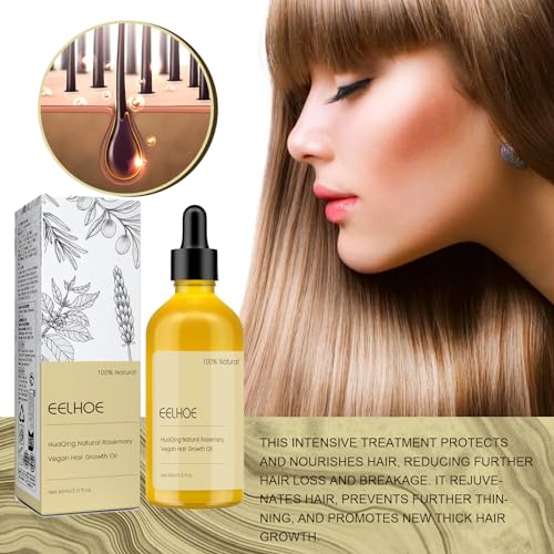 180 ML HuaQing Veganic Natural Hair Growth Oil, Eelhoe Hair Growth Organic Rosemary Hair Oil for Damaged Hair.(3 Pcs)