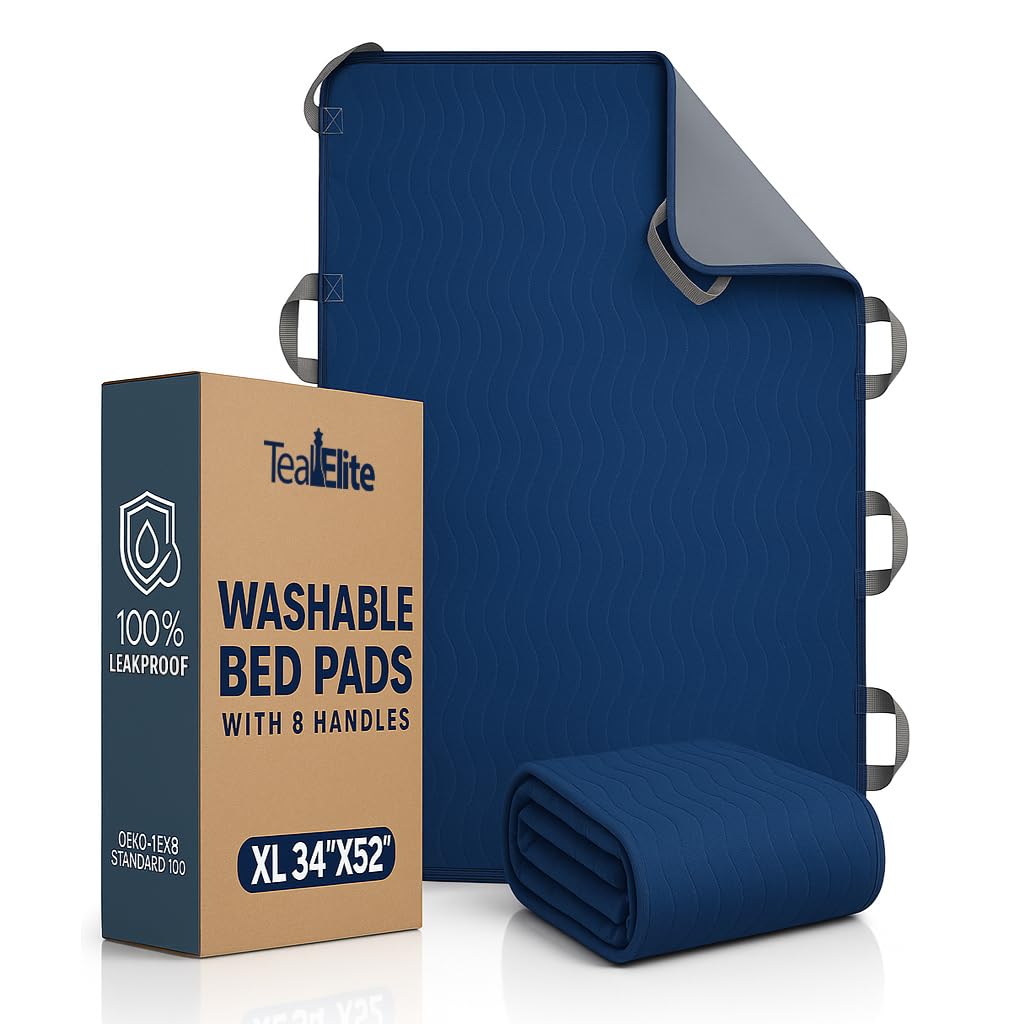 Teal Elite Washable Positioning Bed Pad with 8 Reinforced Handles – 34"x52" Waterproof, Quick-Dry, Absorbent Underpad for Elderly Care, Turning, Lifting & Incontinence Protection