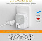 Italy Travel Plug Adapter 2 Pack, TESSAN Italy Power Adaptor with 4 Outlets 3 USB Charger (1 USB C Port), Type L Adapter for US to Chile Ethiopia Libya Syria Tunisia Uruguay