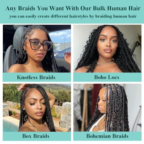 Human Braiding Hair for Boho Braids Deep Water Wave Bulk Human Hair 110g 16 Inch Curly Wave for Boho Braids Extensions No Weft 12A Wet and Wavy 2 Bundles/Pack Natural Color