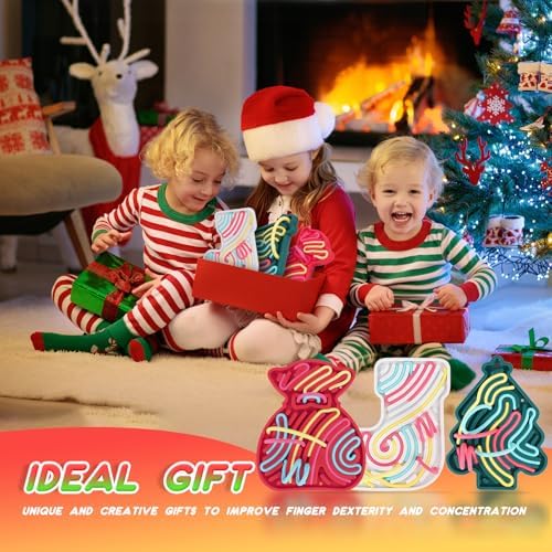 Christmas Sensory Activity Board Set, 3PCS Silicone Fidget Toy for ADHD and Autism, Sensory Toys with Christmas Tree, Stocking and Lucky Bag, Chirstmas Gifts for Kids 2+ with 54 Strings