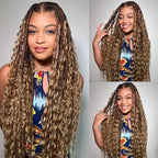 Human Braiding Hair For Boho Knotless Braids 100g Deep Wave Bulk Human Hair for Braiding No Weft Wet And Wavy Human Braiding Hair 100% Remy Human Hair Extensions (Deep Wave-4/27, 28 Inch)