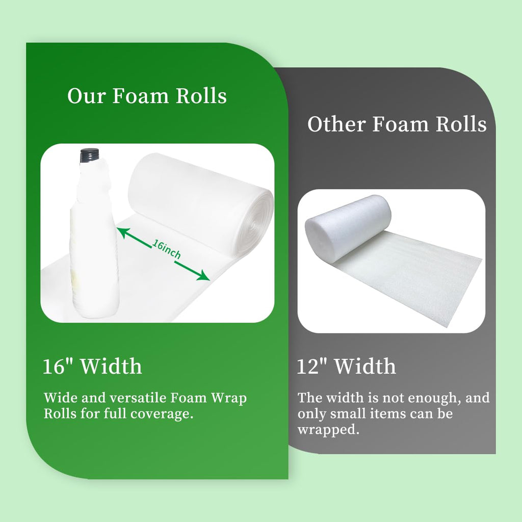 Parts3A Moving Supplies, Foam Wrap Roll 16" Wide x 160' Length, For Protecting Fragile Articles,Furniture,Transportation Packing,Stuffing of Carton,with 60 Fragile Stickers (16"160')