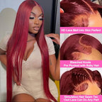 99j Burgundy Lace Front Wigs Human Hair 13x4 HD Lace Straight Red Wig Human Hair Colored Lace Frontal Wigs Human Hair 180% Density Burgundy Wig Human Hair Pre Plucked With Baby Hair 26 Inch