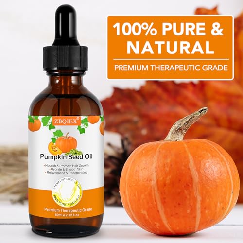 Pumpkin Seed Oil, Pumpkin Seed Essential Oil for Hair Growth & Dry Damaged Hair, Strengthen Hair Thickness, Nourish Hair scalp, Moisturizer Serum for Skin, Face & Body, 2 Pcs