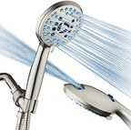 Hotel Spa AquaCare High Pressure 8-mode Handheld Shower Head, Anti-clog Nozzles, Built-in Power Wash to Clean Tub, Tile & Pets, Extra Long 6 ft. Stainless Steel Hose, Wall & Overhead Brackets