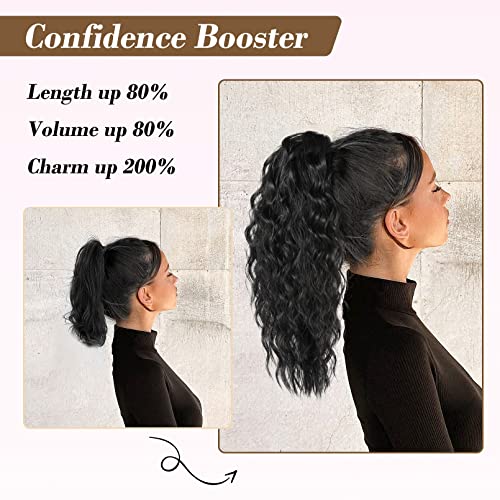 REECHO Highlight Ponytail Extension, 18 Inch Claw Multi Layered Clip on Ponytail Extension for Women Long Curly Hair Extensions Synthetic Hairpiece HP002 - Ash Brown with Platium Highlights