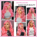 Pink Lace Front Wigs Human Hair 13x6 Body Wave Lace Front Wig Human Hair Pre Plucked 180% Density Hot Pink Hd Full Lace Frontal Wig Wear and Go Glueless Pink Wig Human Hair For Women 20 Inch