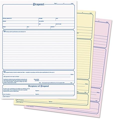 Adams Contractor's Proposal Forms, 8.5 x 11.44 Inch, 3-Part, Carbonless, 50-Pack, White, Canary and Pink (NC3819)