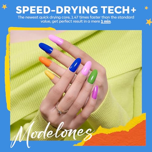 modelones Nail Polish Set, 12 Colors Summer Pink Red Blue Orange Quick Dry Mini Starter Kit, Long Lasting Art DIY Manicure Set at Home for Women Girls