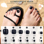 FANDAMEI Press on Toe Nails, 12 Colors 288PCS Press on Toenails Short Square, 4 Glitter Press on Toenails Full Cover, 6 Glossy False Toenails for Feet, 2 Press on Toenails French Tip for Nail