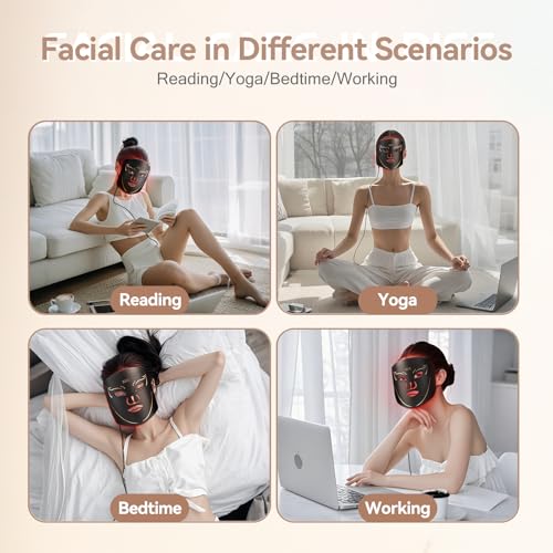 BNU LED Light Therapy Face Mask, 7 Modes Light Therapy Portable Facial Mask with Remote Control, Timing Function, 850NM Infrared & Red Light Mask, Red Light Therapy for Face at Home 105 LED Beads