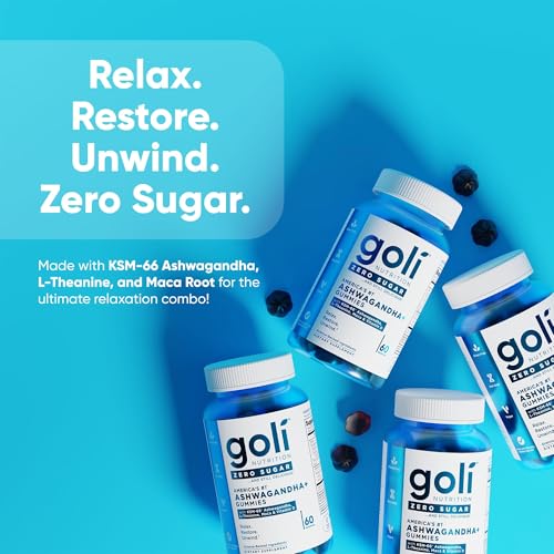 Goli Zero Sugar Ashwagandha Gummies with KSM-66, L-Theanine, Maca and Vitamin D - No Sugar Alcohols - Vegan, Keto-Friendly, Non-GMO