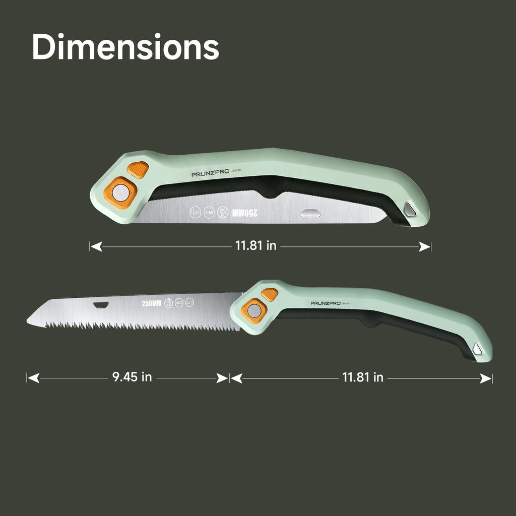 PrunePro® Folding Pruning Saw, 9.5 Inch Super Sharp SK5 Triple-Cut Blade, 3 Adjustable Cutting Angles, Ergonomic Non-Slip Grip, Lightweight, Portable Hand Saw for Tree Trimming, Camping, Gardening