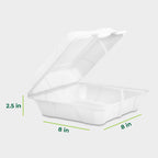 Freshware Compostable Clamshell Food Containers - 8x8" 50-Pack, Biodegradable Sugarcane To Go Boxes, Heavy Duty Paper Container - Microwave & Freezer Safe, Stackable