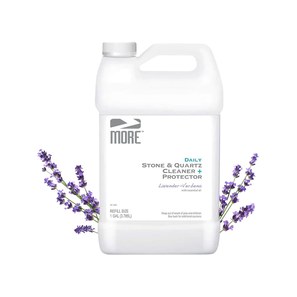 MORE Stone & Quartz Cleaner + Protector - Granite, Quartz & Marble Cleaner - For Kitchen & Bathroom Countertops - Water-Based Surface Spray Refill - Lavender-Verbena Essential Oil - Gallon (128oz)