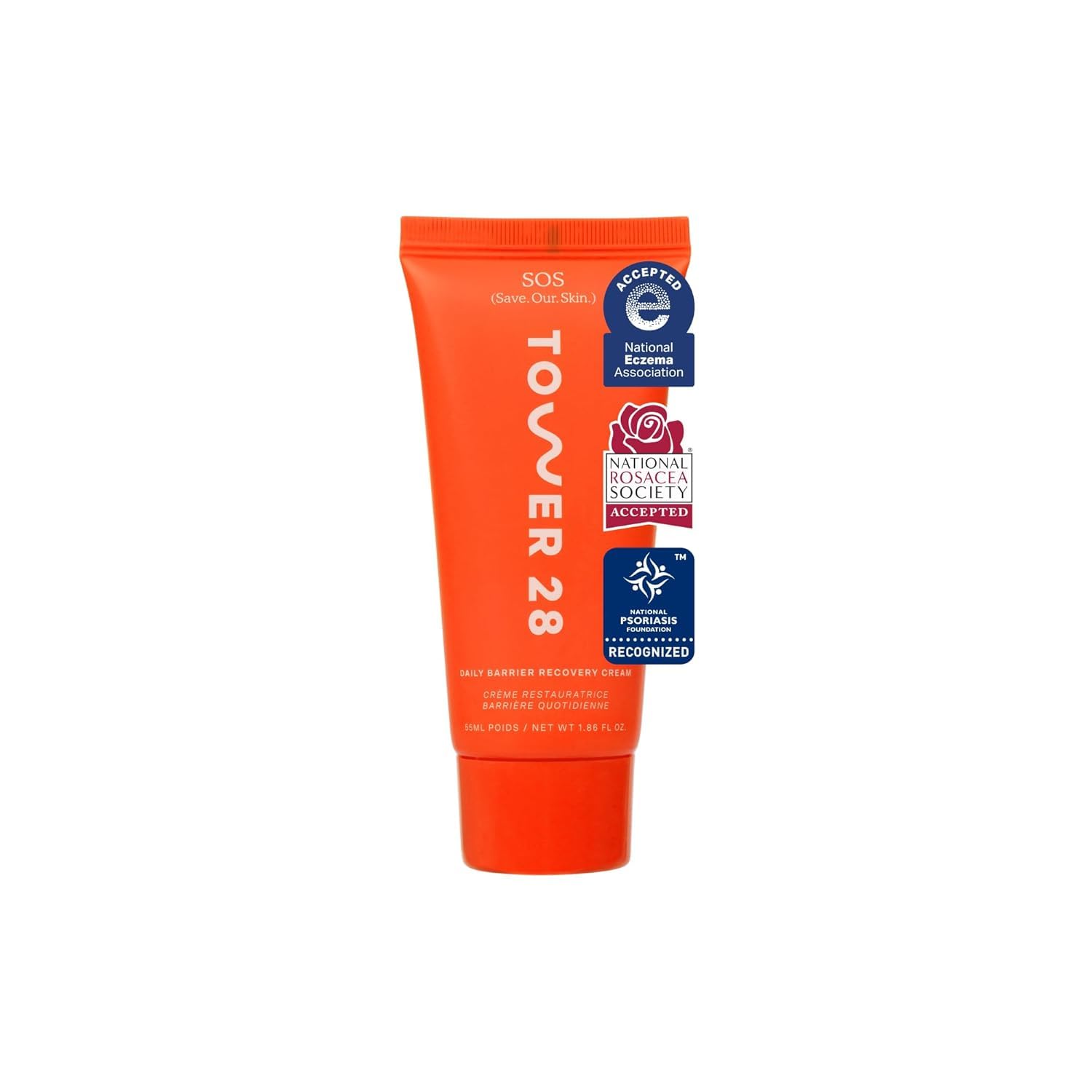 Tower 28 SOS Recovery Face Cream - Hydrating Face Moisturizer with Hyaluronic Acid + Ceramides - Skin Barrier Repair Moisturizer Reduces Redness + Improves Texture - Sensitive Skin Care (1.86 oz)