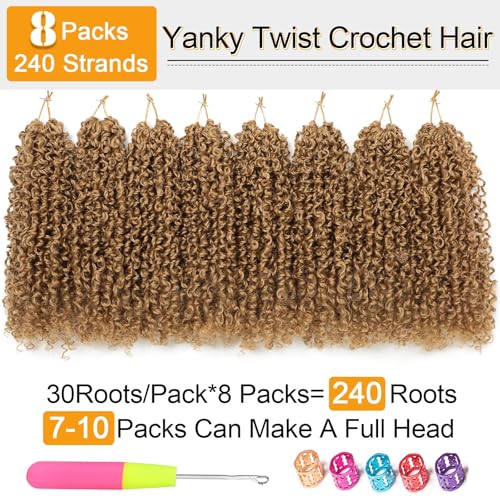 Aksice 10 Inch 8 Packs Yanky Twist Crochet Hair for Women Pre-looped Mini Twist Hair Bohemian Passion Twist Crochet Hair Boho Crochet Braids Synthetic (27#)