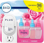 Febreze Plug In Air Freshener, Odor-Fighting Scented Oil Starter Kit, Air Fresheners for Home and Bathroom and Kitchen, Long Lasting for Strong Odors, Downy April Fresh Scent, Warmer + 2 Refill