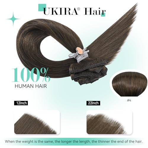 Ukira Medium Brown Hair Extensions Clip in Real Human Hair, 15 Inch 70g 7pcs Clip in Hair Extensions Real Human Hair, Ntural Straight Remy Human Hair Extensions Clip ins for Women