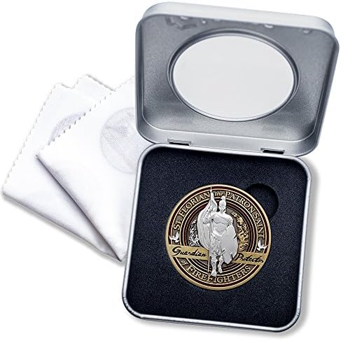 & Emblem - Firefighter Brotherhood Challenge Coin Saint Florian in Deluxe Display tin with Bonus polishing Cloth