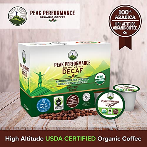 Peak Performance Organic Decaf Coffee Pods. Low Acid K-CUP Keurig Compatible High Altitude USDA Organic Decaf Coffee. Fair Trade Beans Medium Roast Single Serve Decaffeinated 24 Count Recyclable Cups
