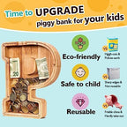 SummiDate Wooden Letter Piggy Bank| Piggy Bank for Boys Girls Toddler| Alphabet P Money Bank| Coin Bank Birthday Gift for Kids|Birthday Gift for Kids (P)