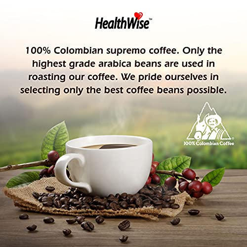 Healthwise Low Acid Ground Coffee, 100% Colombian - Medium Roast, Healthier Coffee for Sensitive Stomachs -12 Ounce Cans (Pack of 5)