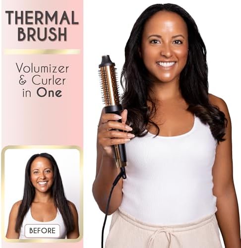 ELLA BELLA® Heated Round Thermal Blowout Brush • Negative ION Plasma Thermal Hot Hair Brush • Volumizer Styler & Curler in 1 • Fast HeatUp • Dual Voltage International Use • Swivel Cord, Auto ShutOff