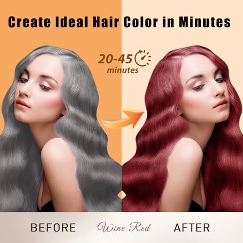 Hair Dye Shampoo 3 in 1, Long-Lasting Hair Color Shampoo with Herbal Ingredients, Instant Magic Hair Dye, Easy Application Shampoo Para Canas for Women Men 16.9 Fl Oz (Wine Red)