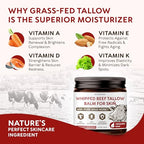 Beef Tallow for Skin - Whipped Grass-Fed Moisturizer with Wild Honey & Beeswax, Natural Face & Body Care, Deep Hydration, Anti-Aging, Sensitive Skin Safe, 100% Organic Balm