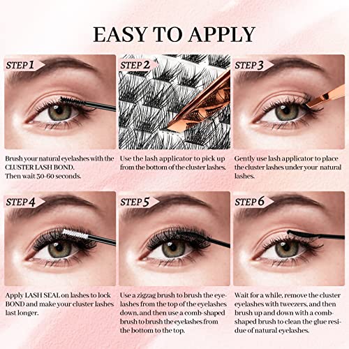 DIY Eyelash Extension Kit, Crislashes Cluster Lashes Kit with 168 PCS 8-16mm Mixed, Thin Band, Lash Bond and Seal, Applicator, Reusable Home Use (KIT 02)