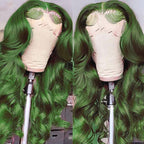 Green Lace Front Wigs Human Hair Body Wave 13x4 HD Lace Frontal Wig Pre Plucked with Baby Hair Dark Green Colored Brazilian Lace Front Human Hair Wigs Glueless 150% Density 18 inch