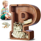 Summidate Large Wooden Piggy Bank for Kids Adults, Alphabets Letter A-Z Piggy Bank for Boys Girls, Coins Bills Change Bank Box Personalized Initial Name Kids Money Bank for Birthday Present and Decor