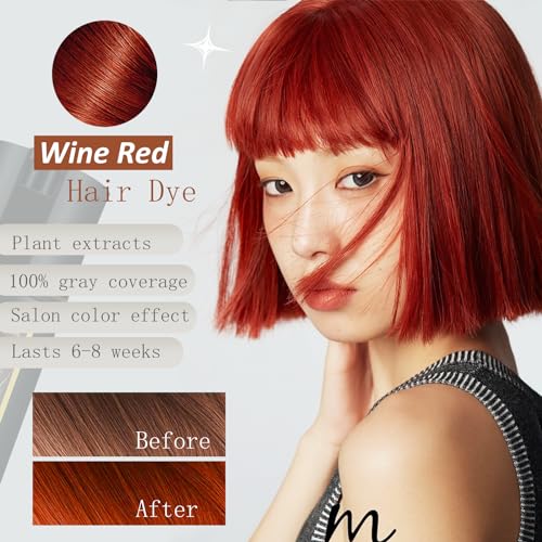 Wine Red Long-Lasting Hair Dye Shampoo, Burgundy 3 in 1 Hair Color Shampoo for Men & Women - 16.9 Fl Oz