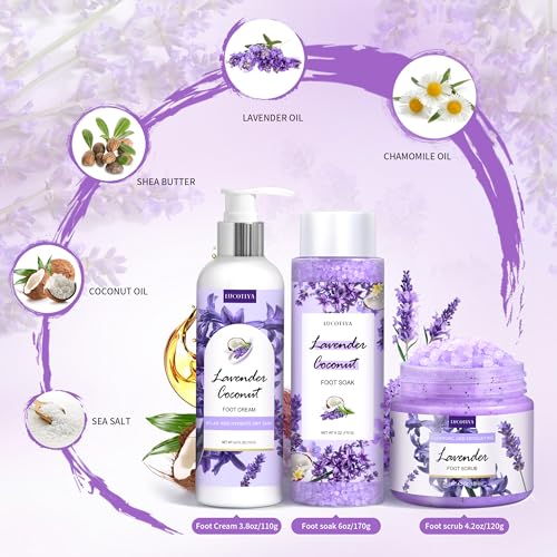 Foot Soak Set Feet Callus Remover Pedicure Set - Lavender Foot Soak Salts,Foot File,Foot Scrub & Urea Foot Cream Pedicure Supplies For Dry Cracked Feet Foot Spa Kit for Women