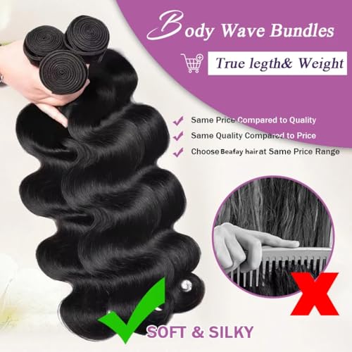 Human Hair Body Wave 3 Bundles 18 20 22 12A Grade 100% Unprocessed Brazilian Virgin Human Hair Body Weave Bundles Double Weft Human Hair Extensions Natural Color for Black Women