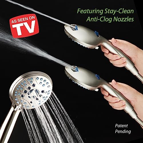 Hotel Spa AquaCare As-Seen-On-TV High Pressure 48-setting Rain & Handheld 3-way Shower Head Combo - Anti-clog Nozzles/Tub, Tile & Pet Power Wash/Extra Long 6 ft. Hose/All Chrome Finish