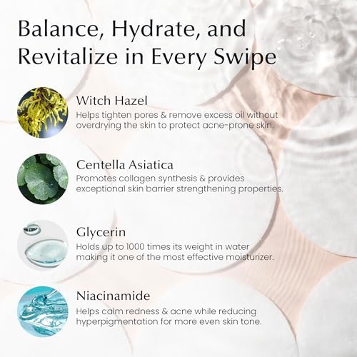 Witch Hazel & Centella Daily Toner Pads - 100 Ct | Hydrating, Exfoliating & Pore Care Korean Skincare - Gentle, Alcohol-Free, with Glycerin for Sensitive Skin by La Pure Cosmetics