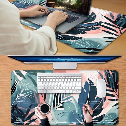 MTG Playmat for Magic TCG - Rubber Play Mat With Smooth Surface, Trading Card Inked Mat With Zones, Battle Game, Leaf Puzzle - Tabletop Card Playmats