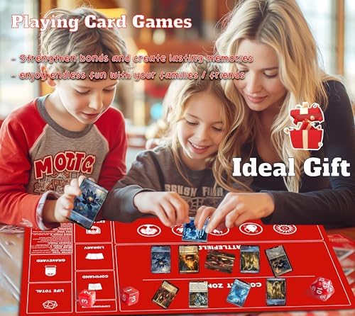 Card Game Playmats MTG Playmat for Beginner 2 Pack with Dices, Magic Mat Commander Deck Card Playmat for TCG MTG Accessories Play Mat 24x14 Inches Duel Card Battles, Black/Red