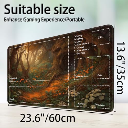 for MTG Game Playmat, for Magic TCG Rubber Play mat,Tabletop Card Playmats with Smooth Surface,Trading Card Inked Game Mat with Zones,Battle Game,Mysterious Tree Cave