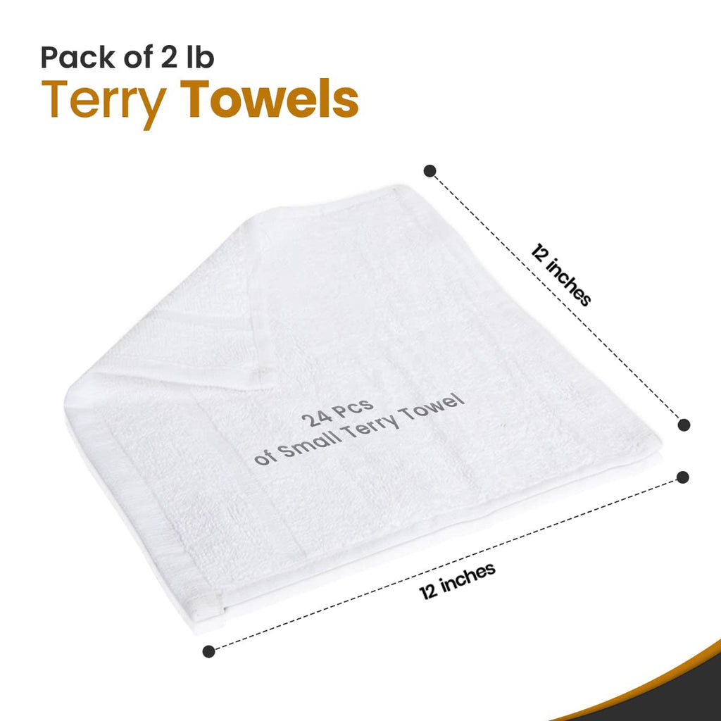 Nabob Wipers White Terry Rags 2lb Bulk Towel Rag Multipurpose 12x12 Inches 100% Cotton Ring Spun Cleaning Solution for Body Shops, Garages, Restaurants, Home, Bars (24 Pack)