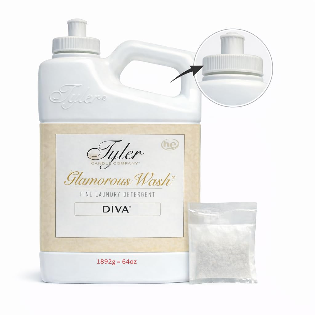 TYLER CANDLE COMPANY Glam Wash Diva 64 Fl Oz Laundry Detergent/with Dryer Sachet Single Pouch, Pull and Pour Spill Proof Cap c